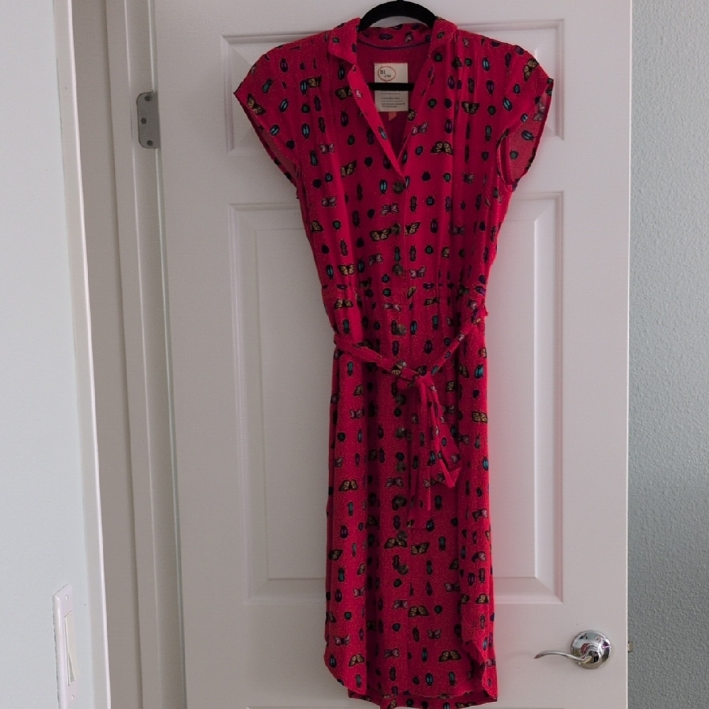 Preowned Anthropologie Stylish Red Patterned Dress Size 6